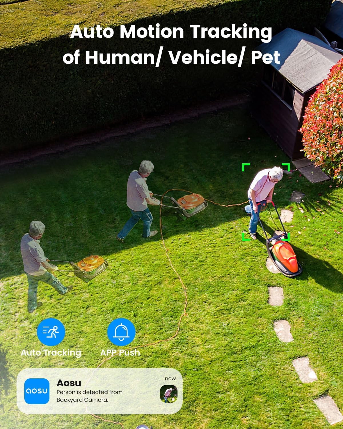 AOSU 3K/5MP Security Cameras Wireless Outdoor, Solar Powered 400-Lumen Spotlight Camera, 360° Pan/Tilt Surveillance, Night Vision, 2.4G WiFi Camera, Auto Tracking, AI Human/Vehicle/Pet Detection