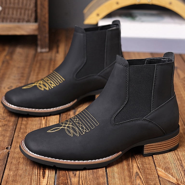 Men\'s Black Square Toe Chelsea Boots Western Ankle Boot Slip On Casual Boot Amazon.com | Julyrose Men main image 2