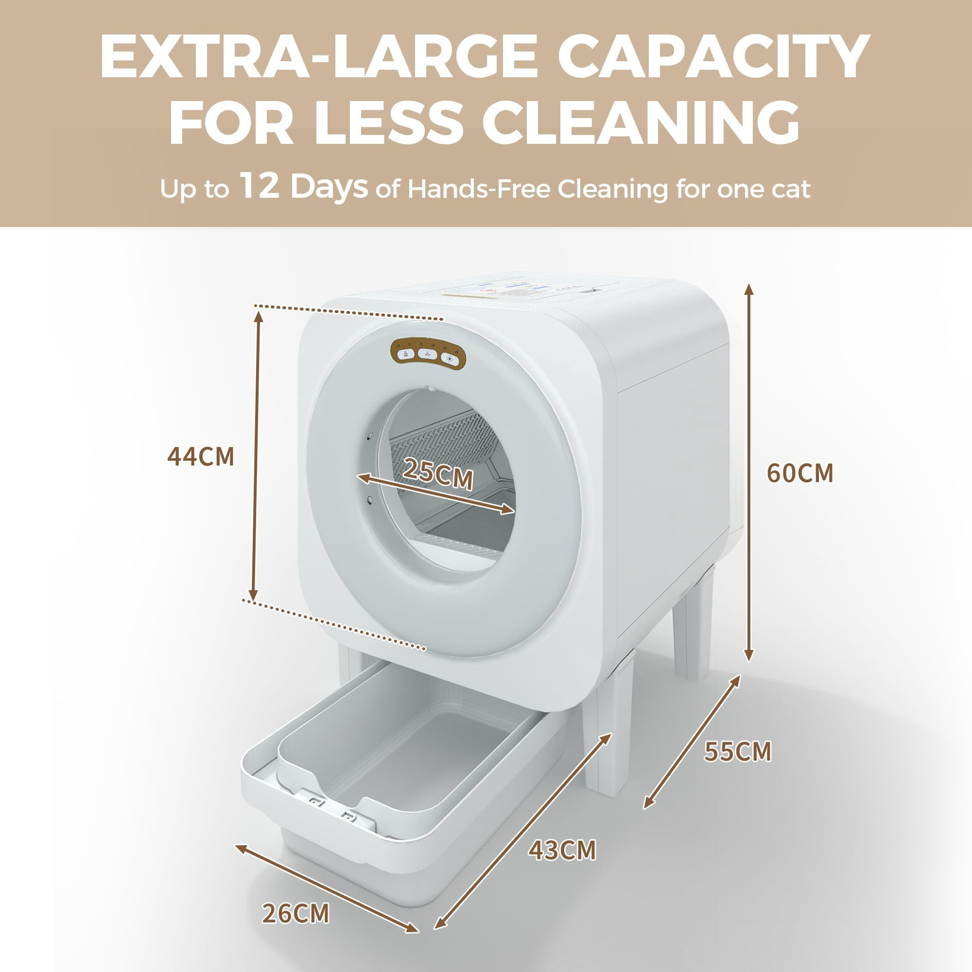 Self-Cleaning Cat Litter Box, Automatic Smart Pet Litter Box, Large Capacity for Multiple Cats, WiFi-Enabled App Control with Safety Sensors w/Garage Bags