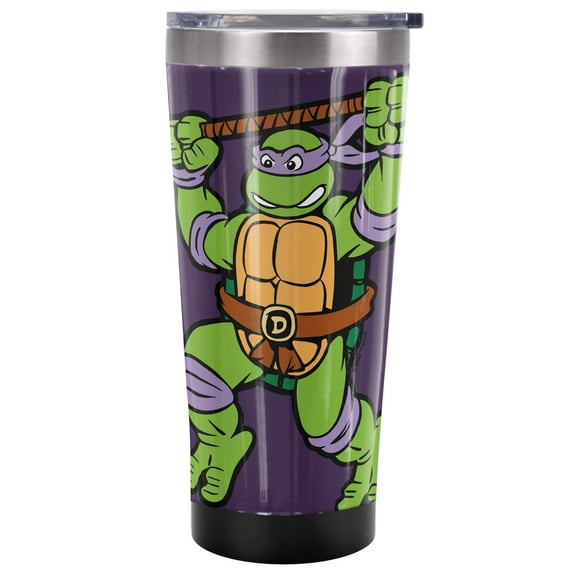 TMNT Teenage Mutant Ninja Turtles Official Donnie And Logo 20 oz Travel Tumbler, Stainless Steel, Vacuum Insulated with Leak Resistant Slide-Lock Lid