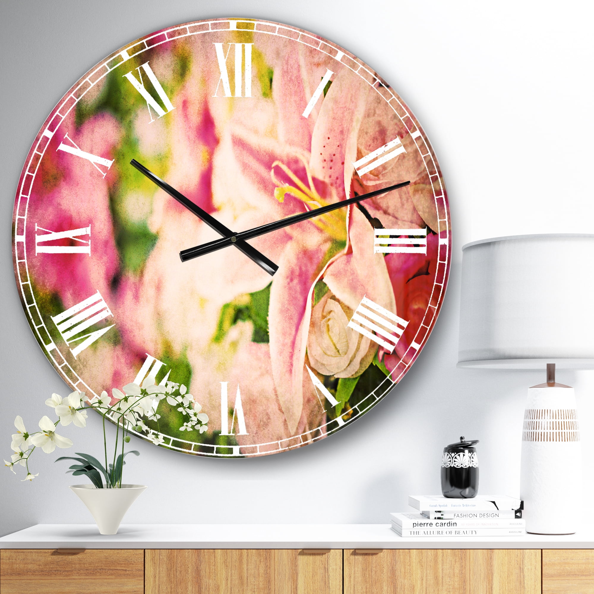 Designart 'Beautiful Lily Flowers in Bouquet' Traditional wall clock