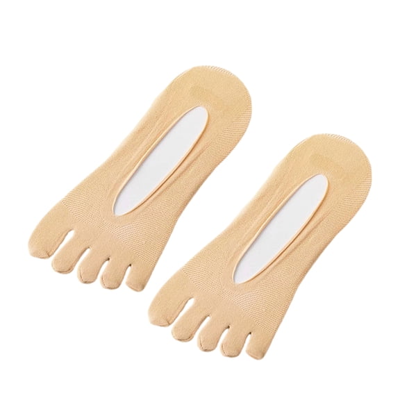 JUUNthy Womens Toe Socks, Lightweight No Show Comfort Breathable Non Slip Five Finger Socks Beige
