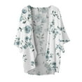 thumbnail image 4 of DDAPJ pyju Summer Lightweight Cardigan for Women 3/4 Sleeve Shrug Kimono Beach Cover Ups Boho Floral Loose Chiffon Swimsuit Coverup White XXL, 4 of 4