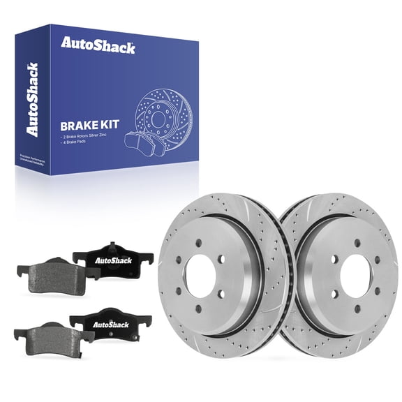 AutoShack Rear Vented Drilled & Slotted Silver Zinc Coated Brake Rotors   Ceramic Pads 6-PC Brake Kit Replacement for 2003-2006 Ford Expedition SilverShield Pro 13.46" (341.8 mm)
