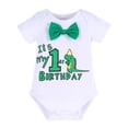 thumbnail image 2 of FYMNSI Baby Boy Dinosaur 1st First Birthday Party Cake Smash Outfit Cotton Short Sleeve Romper Y-Back Suspenders Shorts Pants 3pcs Set Photo Props Summer Clothes 12-18 Months, 2 of 7