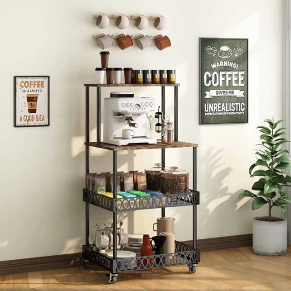 Kadyn 4-Tier Baker's Rack for Microwave Kitchen, Kitchen Storage Rack with Rollers, Steel Shelves for Home, Black Kadyn 4-Tier Baker's Rack for Microwave Kitchen, Kitchen Storage Rack with Rollers, Steel Shelves for Home, Black