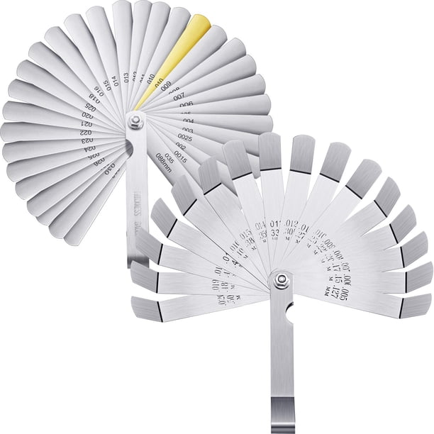 Calibrador de espesores de acero de 2 piezas, herramienta de medición métrica e imperial con doble marca (calibrador de espesores de 32 cuchillas, calibre de espesores de 16 cuchillas)