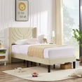 thumbnail image 3 of VECELO Set of 2 Twin Bed Frames, Modern Upholstered Platform Bed Frame with Tufted Headboard, No Box Spring Needed, Beige, 3 of 7