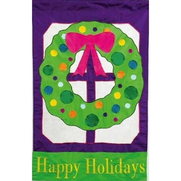 Polka Dot Wreath Christmas Garden Flag Embroidered Applique Double Sided 12.5x18
