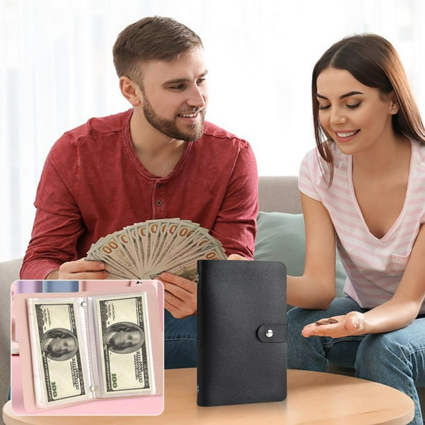 Savings Binder | 100 Envelope Cash Budget Binder Organizer with PVC Leather Cover | Reusable A5 Financial Planner | Includes 50 Double-Sided Pages | Portable Money Savings Envelope System Wallet