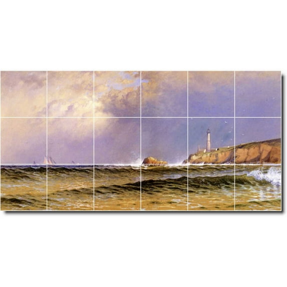 Ceramic Tile Mural-Alfred Bricher Waterfront Painting 52. 48" w x 24" h using (18) 8 x 8 ceramic tiles