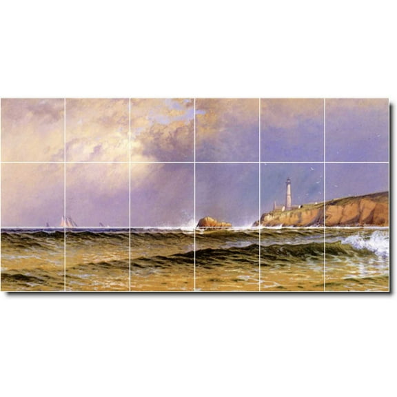 Ceramic Tile Mural-Alfred Bricher Waterfront Painting 52. 25.5" w x 12.75" h using (18) 4.25 x 4.25 ceramic tiles