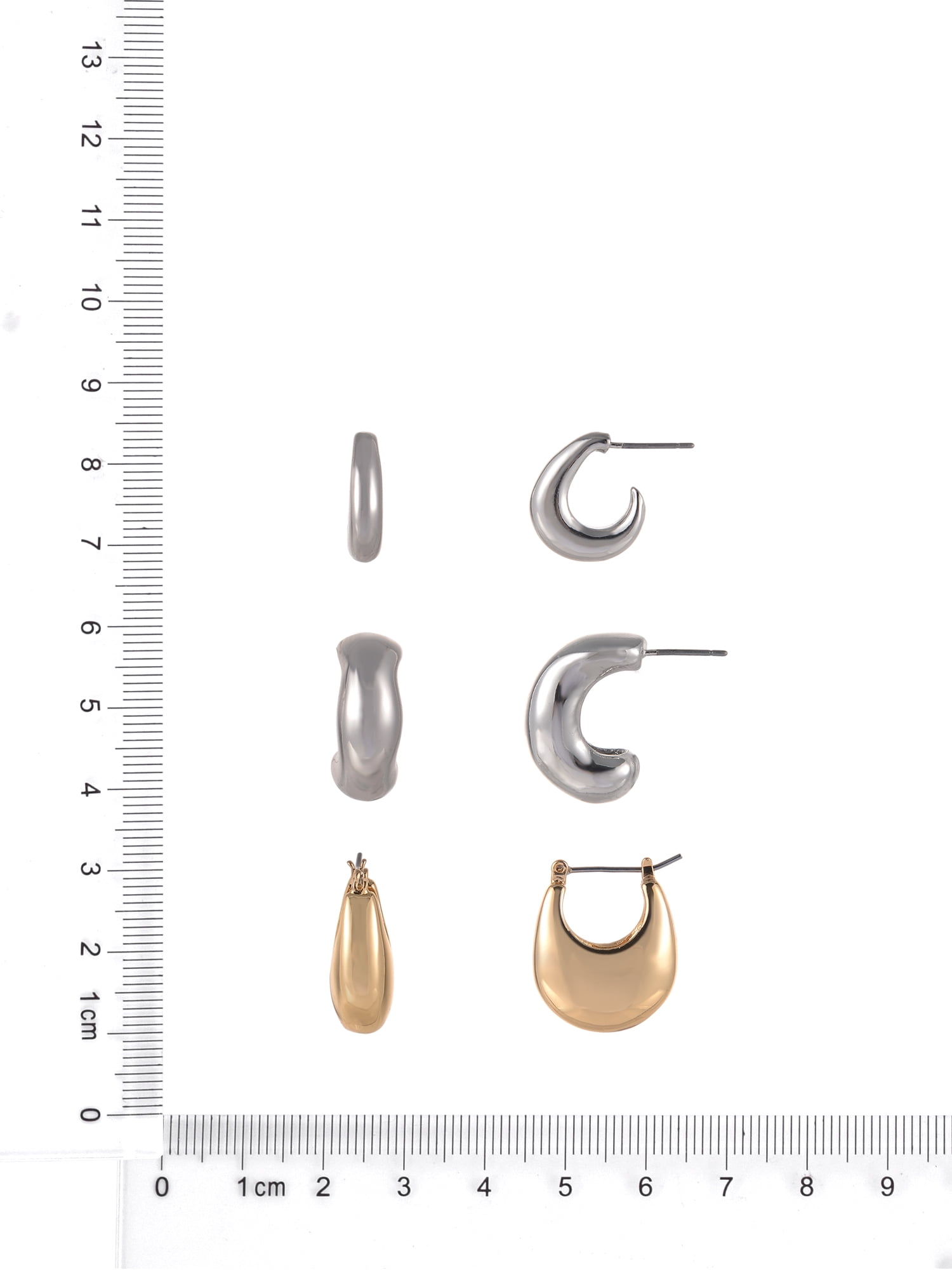 Time and Tru Goldtone and Silvertone 3-On Thick Deep Hoops and C-Hoop Earring Set