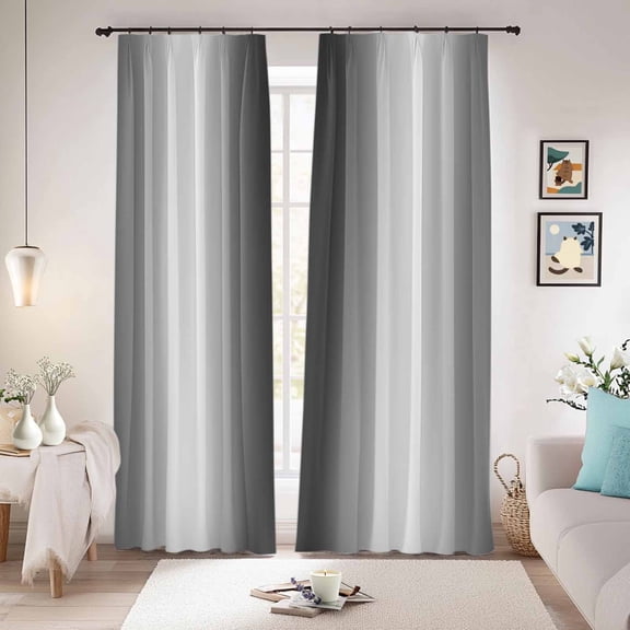 Dark Grey White Blackout Curtains for Bedroom/Living Room, Pinch Pleated Black Out Curtains, Farmhouse Ombre Color Modern Simple Room Darkening Window Drapes with Hooks 2 Panels, 39"x70"