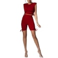 thumbnail image 2 of Sylvamorning Women Solid Color Clothes Set Tops+High Waist Shorts Drawstring, 2 of 5