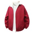 thumbnail image 3 of Men's Stand-up Collar Reversible Windbreaker Jacket with Waterproof and Windproof Design, Splicing Color Style for Outdoor Sports, Hiking, and Winter Holiday Activities,Red,L, 3 of 6
