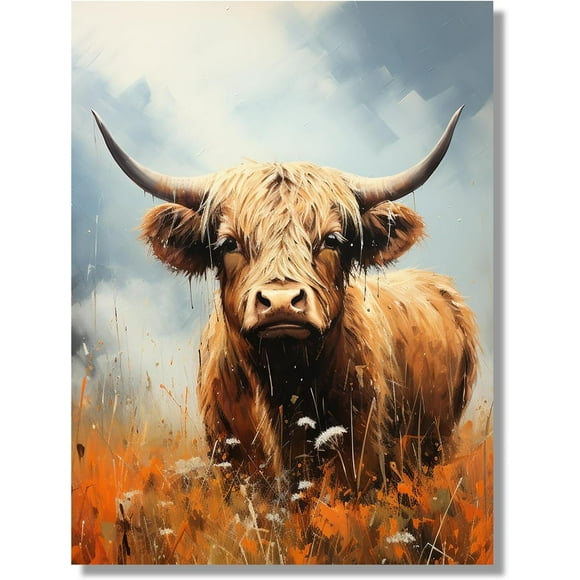 Highland Cow Wall Art Poster Farmhouse Cow Wall Art Print for Bathroom Living Room Decor 12x16 in Unframed