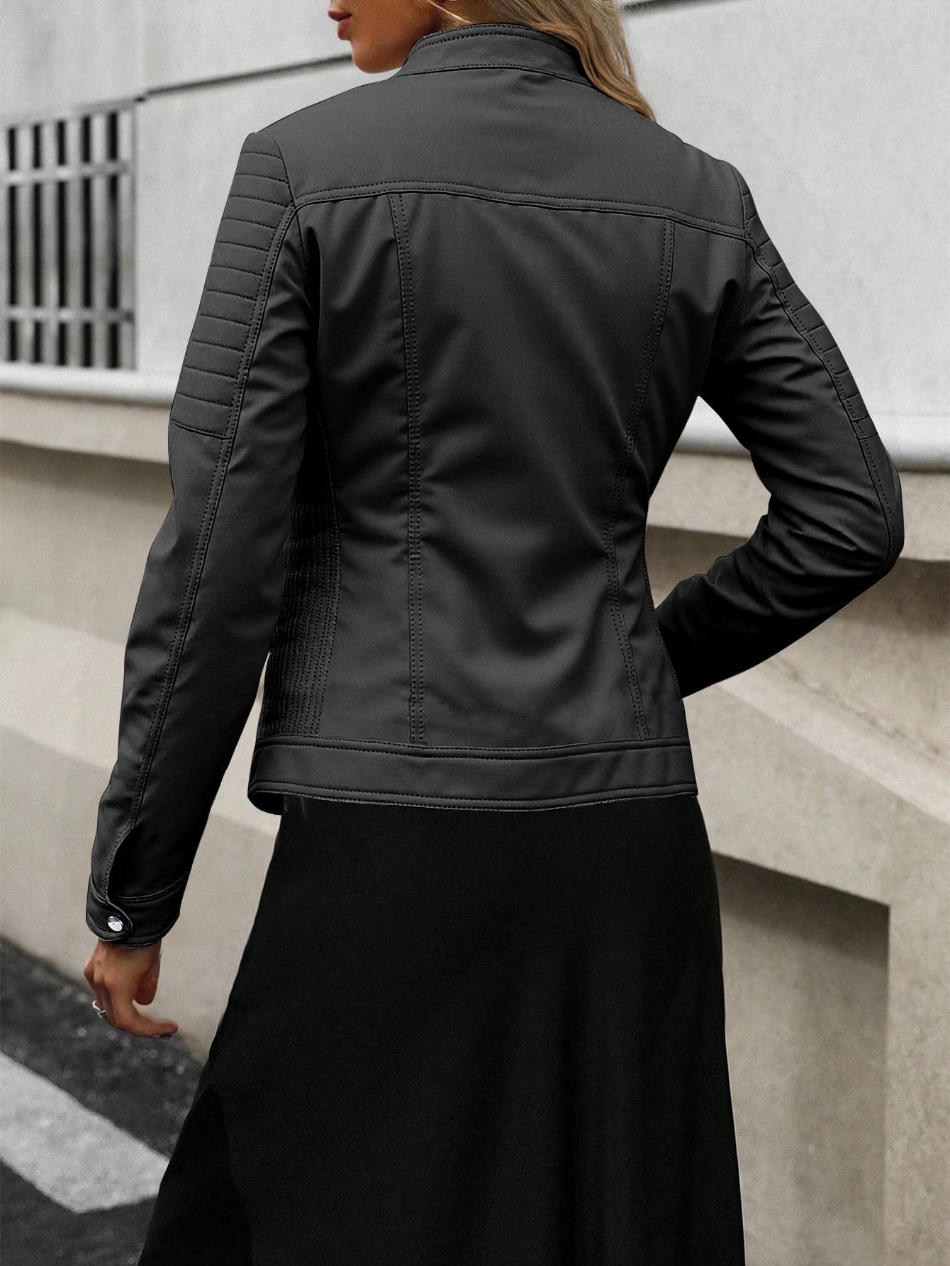 Giolshon Faux Leather Jackets for Women Moto Bike Solid Spring Coat with Zipper Pockets