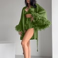 thumbnail image 2 of GZMOALH Women's Satin 3 Piece Pajama Set with Feather Trim Robe, Bralette Top and Matching Shorts, 2 of 9