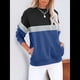 thumbnail image 4 of Sudadera Informal de Larga con Bloques de Color para Mujer, Cuello Redondo, Corte Holgado y Bolsillos. Azul Marino XXL, 4 of 6