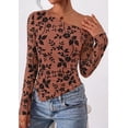 thumbnail image 4 of PRETTYGARDEN Womens Fall Trendy Off Shoulder Y2k Tops Tie Dye Mesh Long Sleeve Shirts Asymmetrical Ruched Floral Blouse, 4 of 8