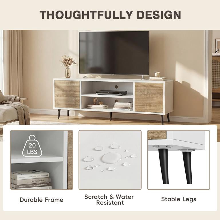 Lacoo 58'' TV Stands for TVs up to 65'', Entertainment Center with 2 Storage Cabinets & Adjustable Shelves, TV Media Console Table for Living Room, White