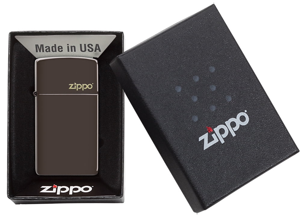 Zippo Slim Brown Logo Pocket Lighter