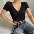 thumbnail image 3 of Camiseta corta con cuello en V y cordón frontal fruncido para mujer, 3 of 6