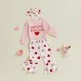 thumbnail image 6 of Likimi Infant Girls Valentine'S Day Outfit Set Long Sleeve Letter Print Crew Neck Top Pants Three Piece Set With Headband Pink Size 0-3 Months, 6 of 9