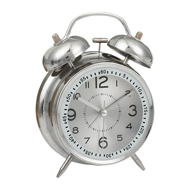 DOLITY Analog Alarm Clock Luminous Dial Battery Operated Nursery Silent Non Ticking Argent