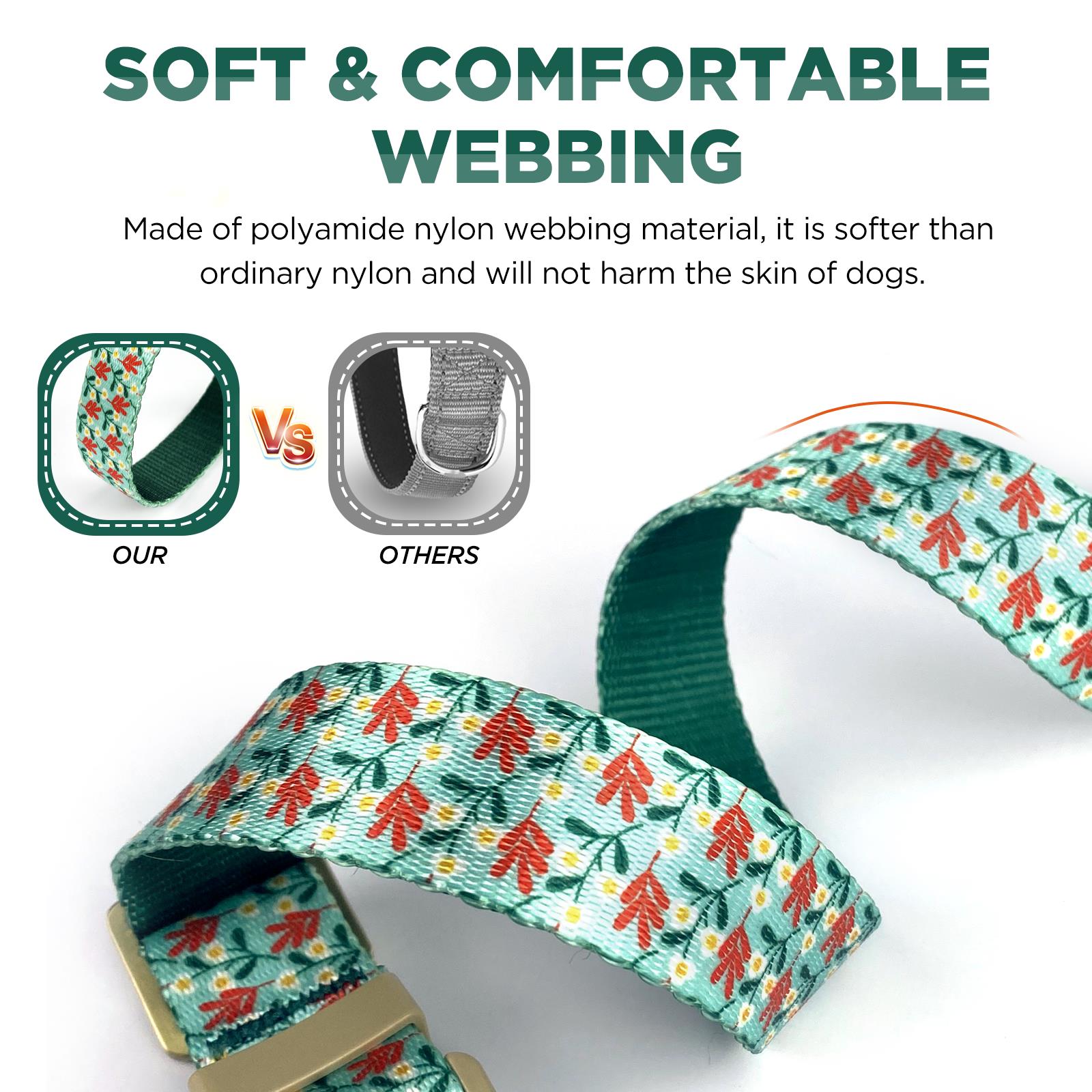 Rychif Cute Dog Collar Cyan Flower Pattern photo 3