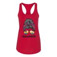 thumbnail image 3 of Messy Bun BeachLife | Cool Neon Leopard Print Bandana | Sunglasses Vaction Beach Paradise Fashion Ladies Racerback Sleeveless Top, Red, M, 3 of 5