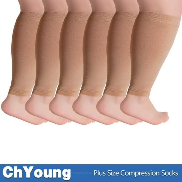 (6 Pair) Graduated Compression Socks Plus Size Circulation 20-30 mmHg - Extra Wide Opaque Closed Toe Women & Men Knee High Stockings for Swelling Edema Maternity Nursing Recovery DVT - Skin, Small