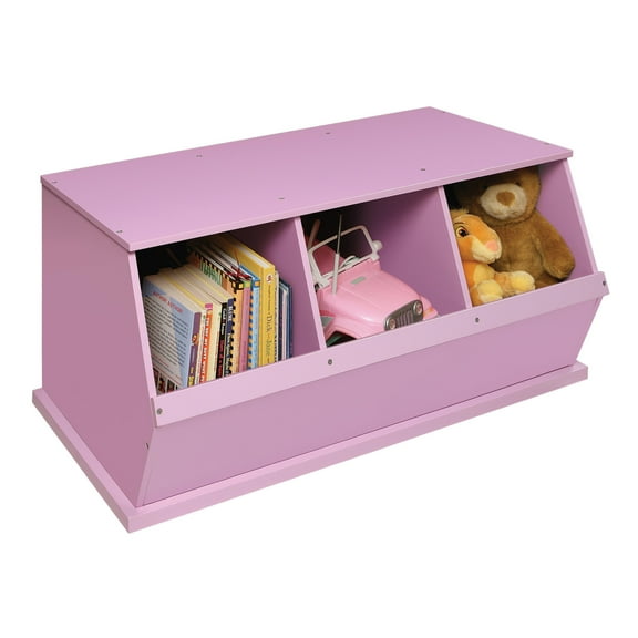Badger Basket Children's Wood 3-Bin 33 gal Toy Storage Cube, Lilac