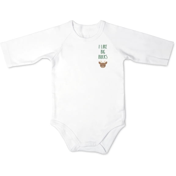 Izzy & Owie - Deer - I Like Big Bucks 3/4 Sleeve White Newborn Bodysuit 0-6 Months