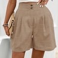 thumbnail image 7 of Hesxuno Women Baggy Shorts High Waisted Pleated Shorts Button Front Straight Wide Leg Shorts Summer Casual Beach Shorts Khaki L, 7 of 7