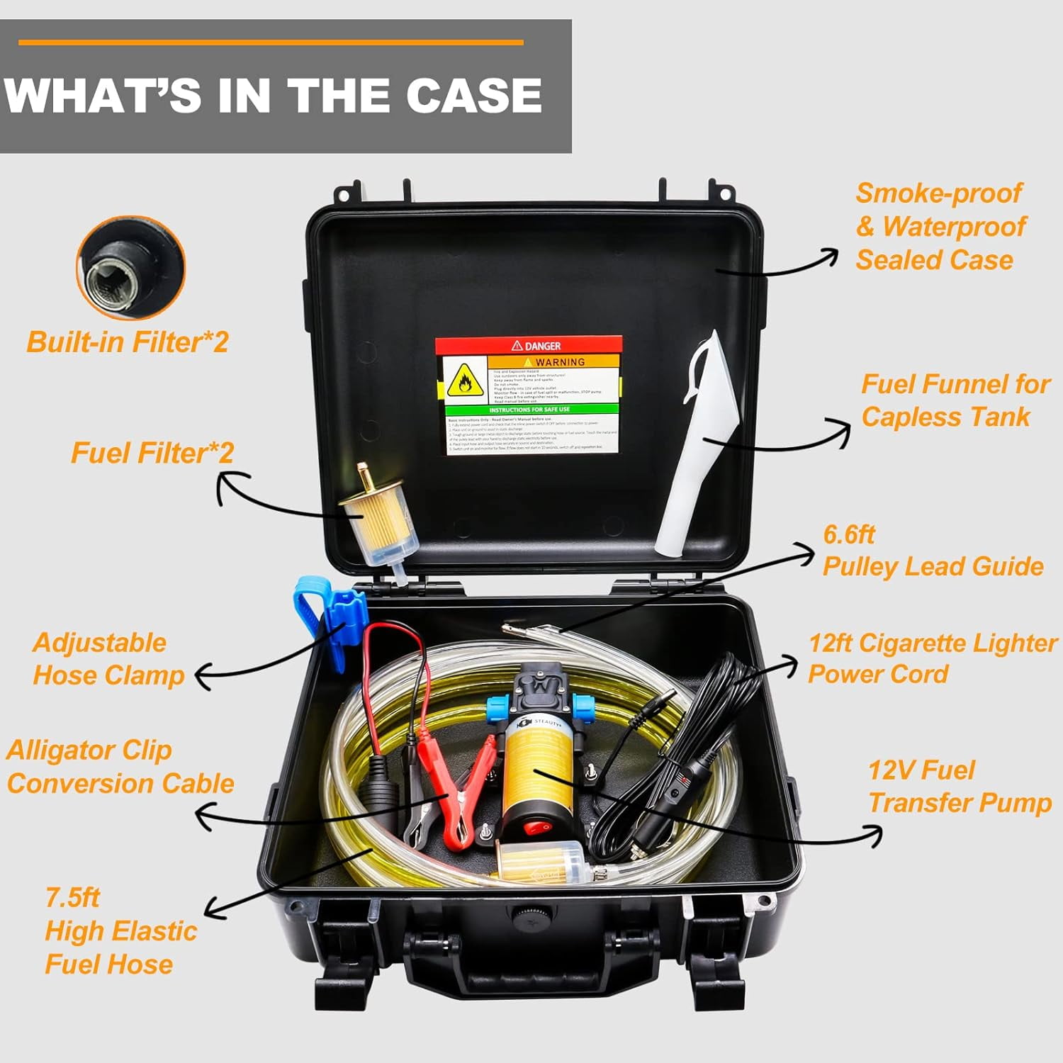 Steauty 12V 70W Fuel Transfer Pump, 85 GPH for Gasoline and Diesel, Cars, Trucks, Boats
