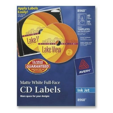 Cd Spine Labels - Avery CD Labels, White Matte, 40 CD Labels and 80 Spine Labels (8960)