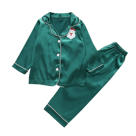 Zwiiyzr 2-14Y Kids Toddler Girl Boy Two Piece Pajamas Set Button Down Pajama Shirt Top Pants Long Sleeve Solid Satin Sleepwear Pjs Set Toddler To Big Kids Green