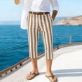 thumbnail image 3 of WIZUTIZ Men's Striped Linen Cropped Pants Elastic Waist Button Fly Pockets Summer Casual Loose Fit Breathable Lightweight Comfortable Trousers, 3 of 3