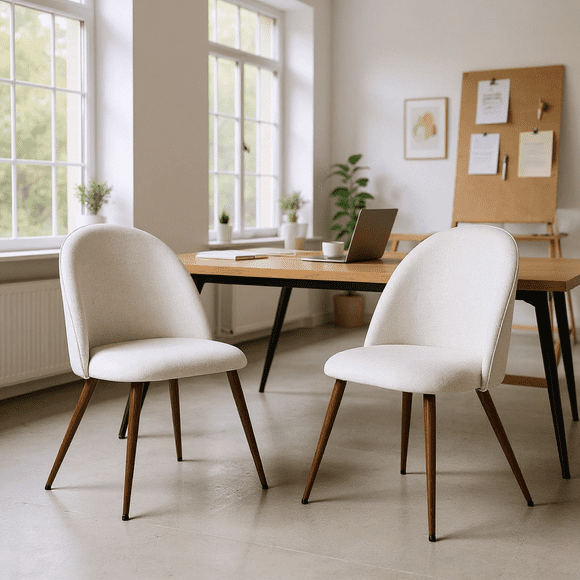 Homy Casa 2 Piece Upholstered Fabric Dining Chairs with Thick Cushion and Walnut Finish Metal Legs