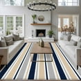thumbnail image 4 of Minimalist Stripes Washable Living Room Rugs 5'x8', Navy Blue Khaki Grey Horizontal Stripe Modern Low Pile Throw Large Area Rug Non-Slip Sturdy Edge Binding Carpet for Living Room Kitchen Office, 4 of 9