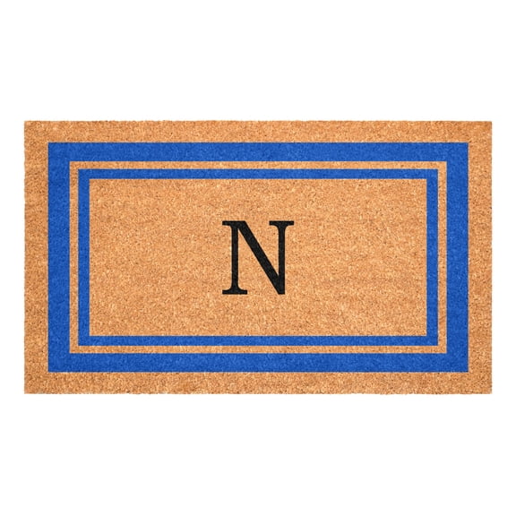 Blue Border Monogram Doormat (Letter N)