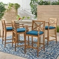 thumbnail image 2 of Salvatore Outdoor Acacia Wood Barstools, Teak Finish and Blue, Set of 4, 2 of 8