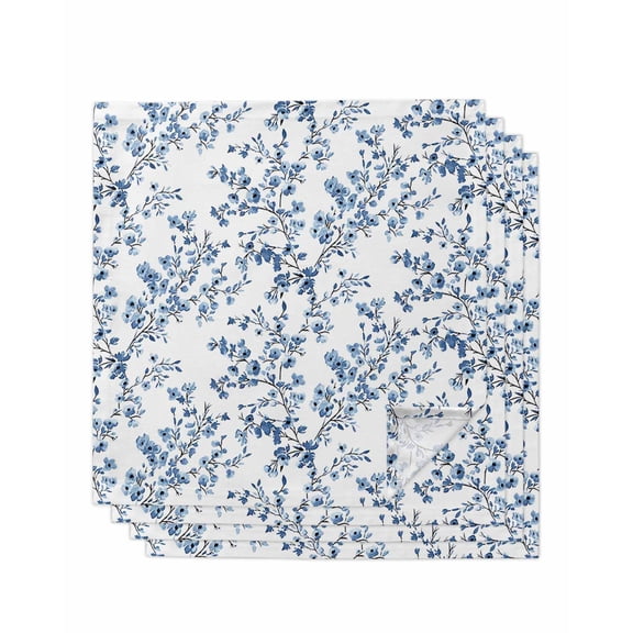 Navy Blue Spring Floral Cloth Napkins Set of 4 Reusable Dinner Napkins, Elegant Pastoral Flowers Cocktail Napkin Washable Table Napkins for Wedding/Holiday Party/Baby Shower 20"x20"