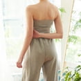 thumbnail image 3 of Pants Clearance Women'S Solid Color Perforated Lace Up High Waist Loose Wide Leg Pants Gray M, 3 of 6