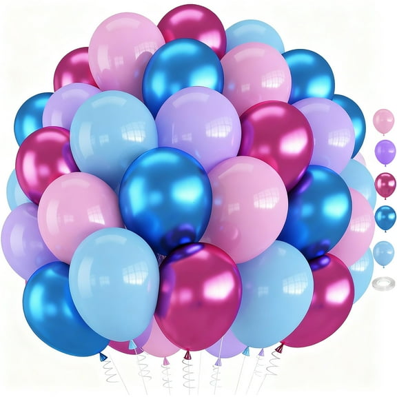 35pcs 12 Inch Macaron and Metallic Blue Pink Party Balloons, Pink and Blue Balloons for Gender Reveal Baby Shower Bridal Shower Summer Hawaiian Birthday Party Decorations