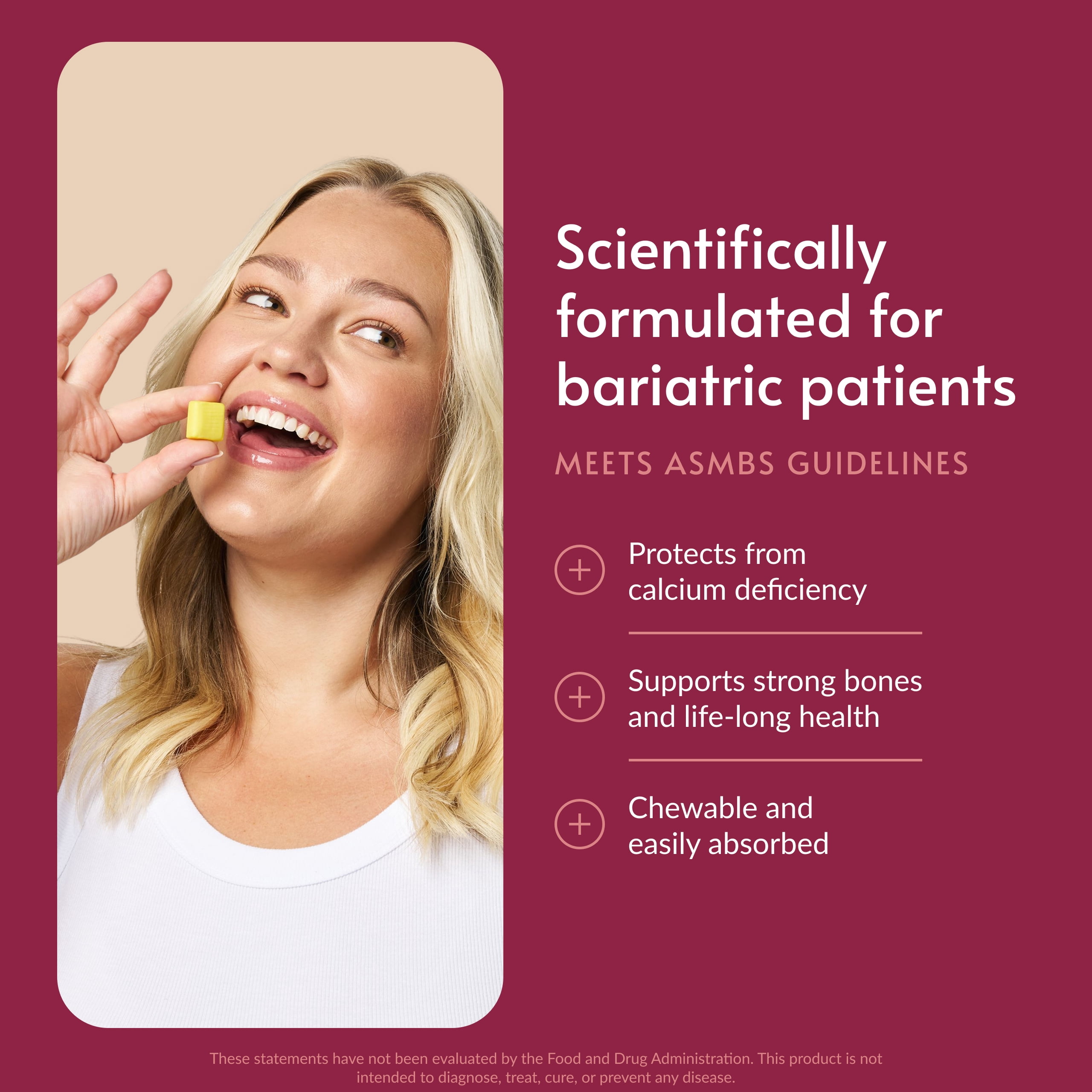 Bariatric Advantage Calcium Citrate Chewy Bites 500 mg - for Bariatric Surgery Patients - Vitamin D3 - Sugar-Free Chewable Calcium Supplement - Bariatric Chews - Pineapple Mango - 90 Count