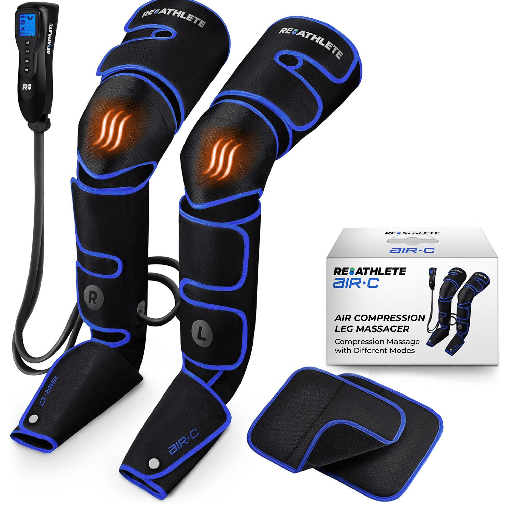 Reathlete Leg Massager for Circulation & Pain Relief with Heat & 4 Levels | 1-YEAR WARRANTY | 3 MODES & 4 INTENSITY LEVELS: Targeted leg compression massager relieves pain of thighs, calves, and feet