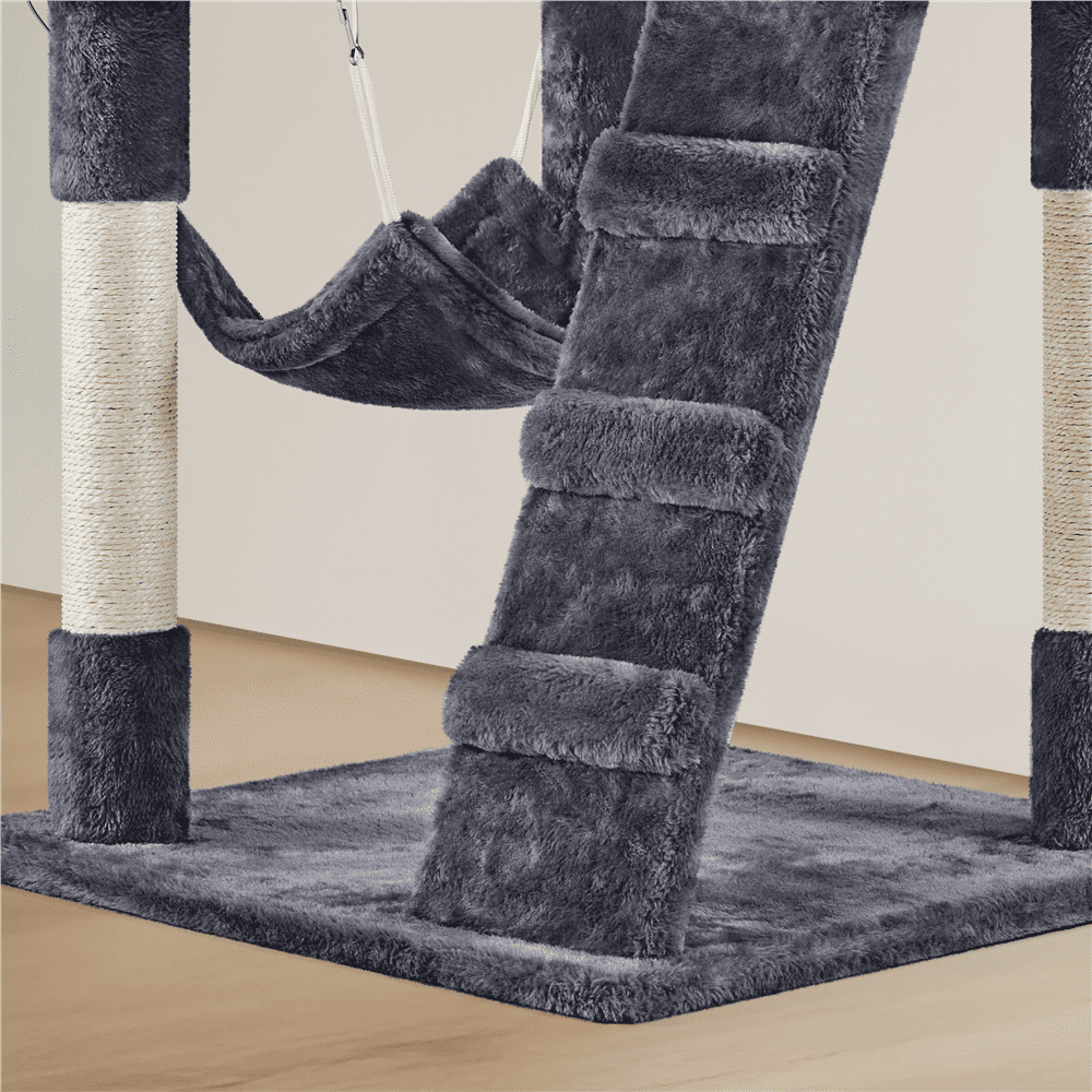 Alden Design 54" Cat Tree with Hammock, Basket and Scratching Post Tower, Dark Gray
